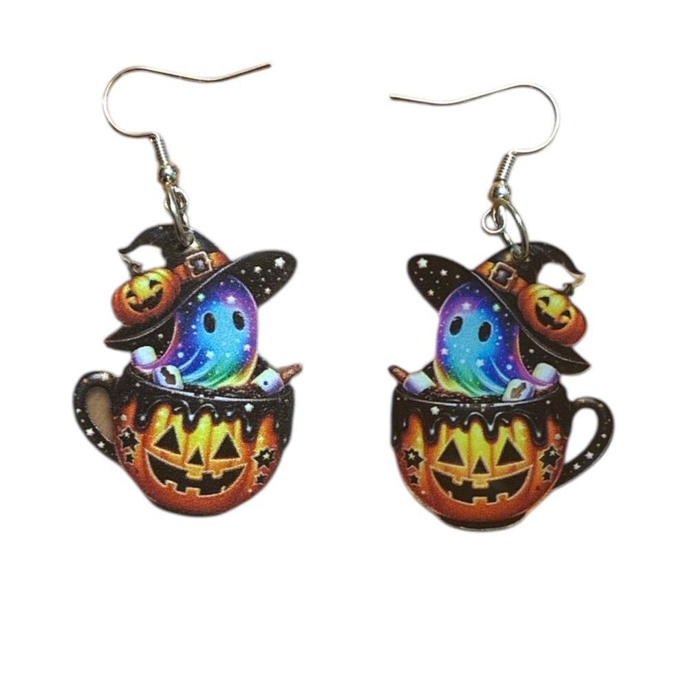 Cosmic ghost jack o lantern mug earrings